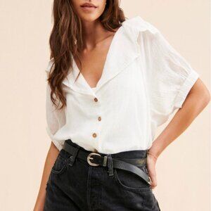 FREE PEOPLE Loren Button-up Blouse In Ivory size XL NEW